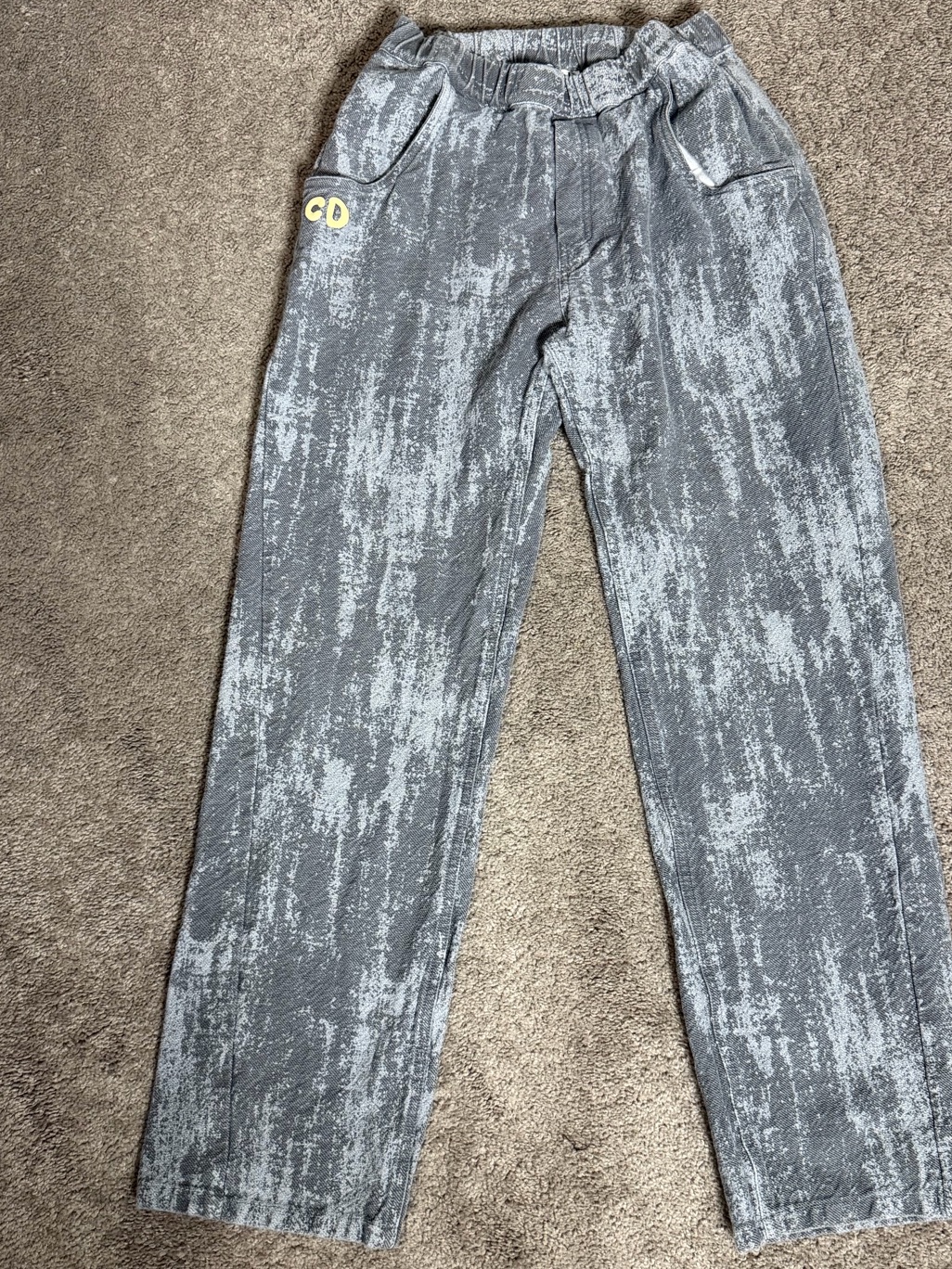 Dior Kids Gray Marbled Casual Pants With Yellow Cd Logo